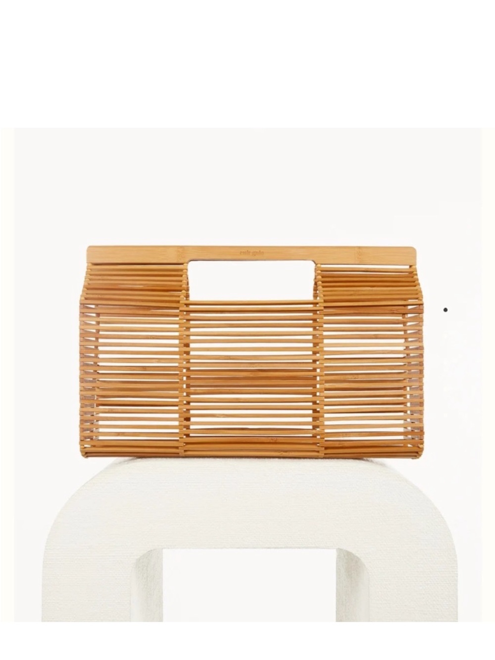 Cult Gaia Evie Bamboo Top Handle Natural Clutch Collapsible Wood Slat Bag NWT